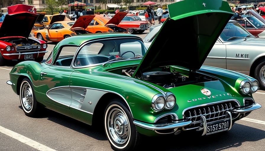 Corvettes at Carlisle event showcasing a green classic Corvette.