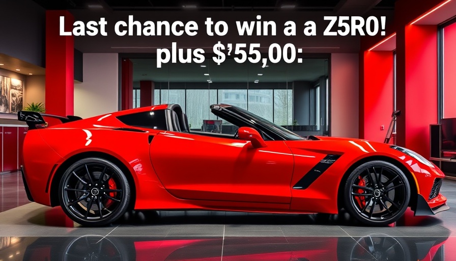 2026 Corvette ZR1 Giveaway with red sports car in showroom.
