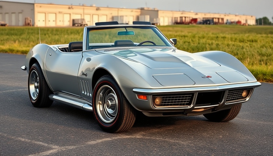 Sleek 1968 Corvette convertible for sale parked on asphalt with grassy background.
