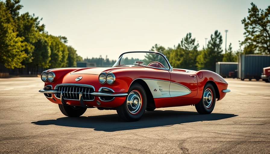 Vintage red Corvette Split Window parked in sunlit lot.
