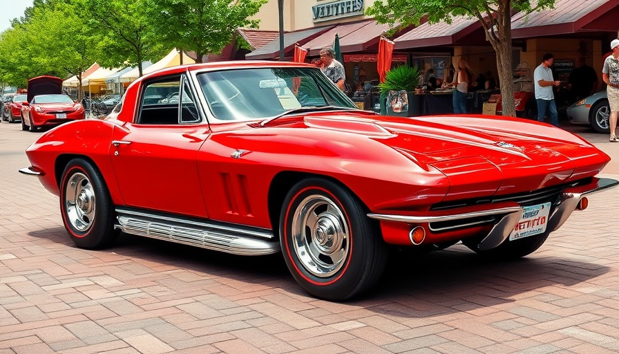 Classic Corvettes arrive at VetteFest, red Corvette on display.