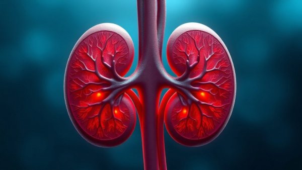 Artistic visualization of human kidneys for CKD therapy illustration.