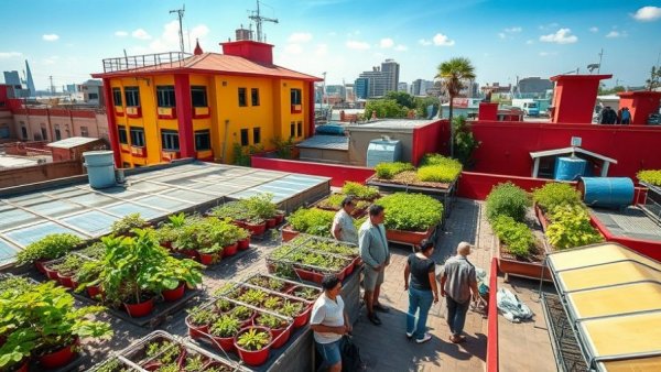 Vibrant rooftop greenhouse in Khayelitsha with community interaction