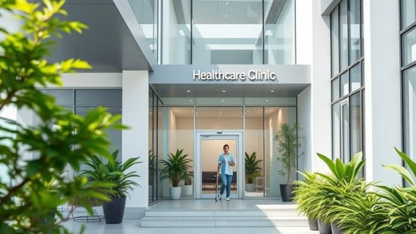 Google Business Profile for Healthcare: Modern clinic entrance.