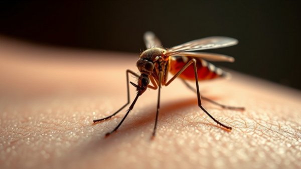 Detailed close-up of mosquito on skin, illustrating mosquito and tick control.