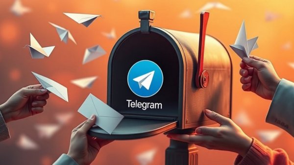 Surreal art of Telegram interfacing with mailbox for productivity.