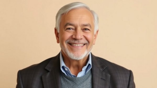 Distinguished senior male smiling, focus on population health education.