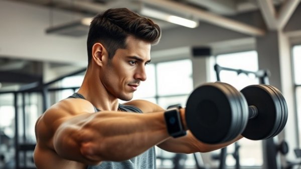 Man using screenless fitness tracker Whoop MG in gym workout.