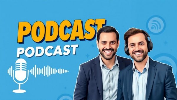 Podcast banner with smiling professionals and audio graphics promoting high-touch primary care