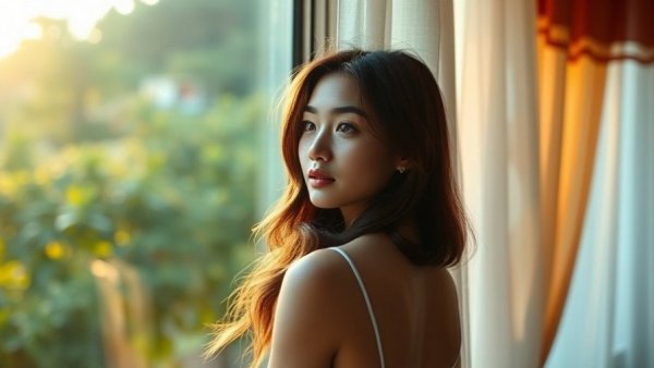 Reflective young woman looking out window, how to stop being a people pleaser.