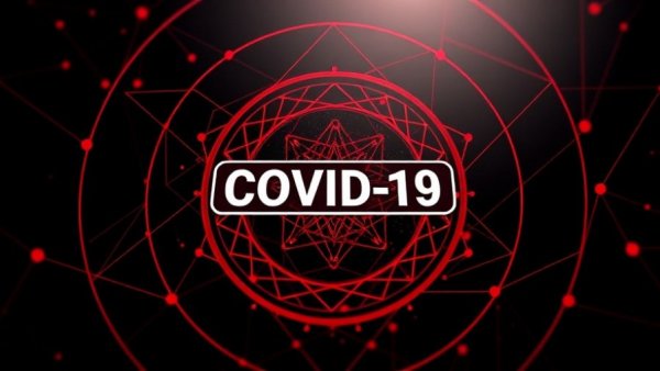 Abstract design with COVID-19 and geometric shapes related to COVID BA.3.2 Cicada Variant.