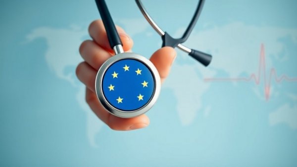 Hand holding stethoscope with EU flag for EU Safe Hearts Plan.