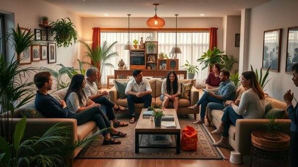 Influence of social contact on gut microbiome - group interaction in living room.