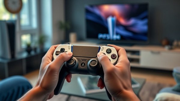 Close-up view of hands holding a PS5 controller, Sony DRM policy focus.