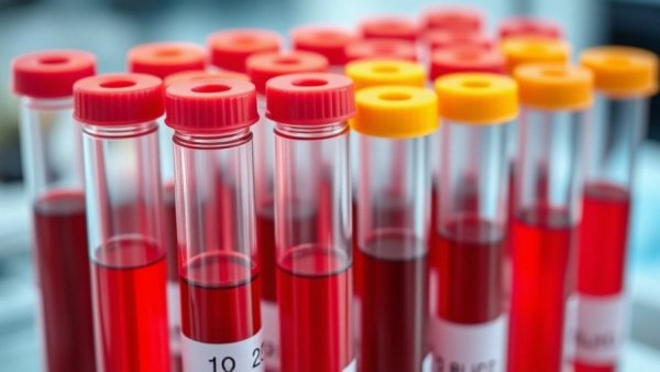 Blood test tubes in a lab for detecting testicular cancer.