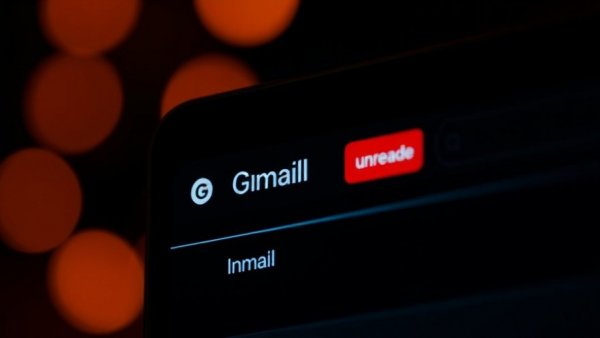 Close-up of Gmail inbox screen highlighting email management.