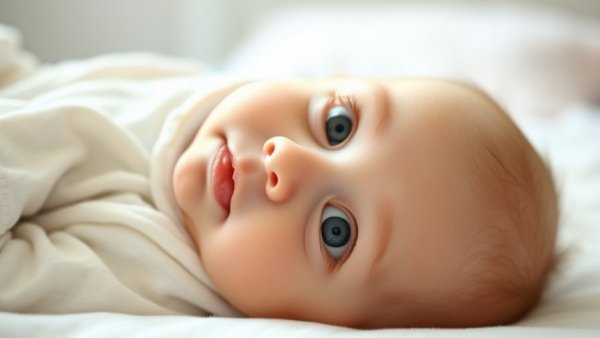 Curious baby in pajamas lying on a bed, representing Acetaminophen and Ibuprofen hospitalizations concern.