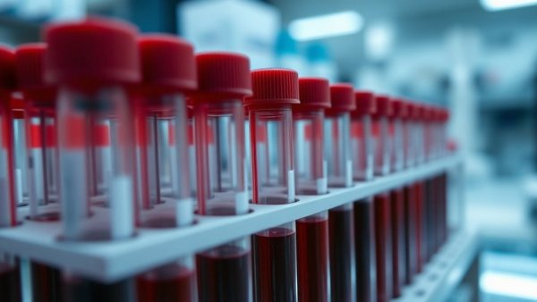 Test tubes in a lab for FDA blood test for Alzheimer's disease.