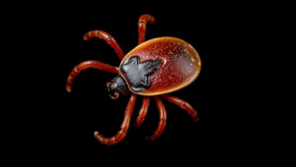 Close-up image of a reddish-brown tick related to new tick-borne virus.