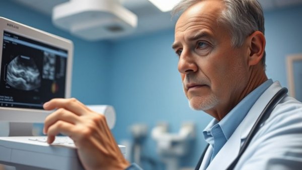 Doctor performing ultrasound on patient for IUD migration complications check.