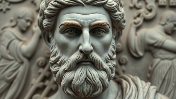 Classical Greek sculpture of a bearded man with serene expression.
