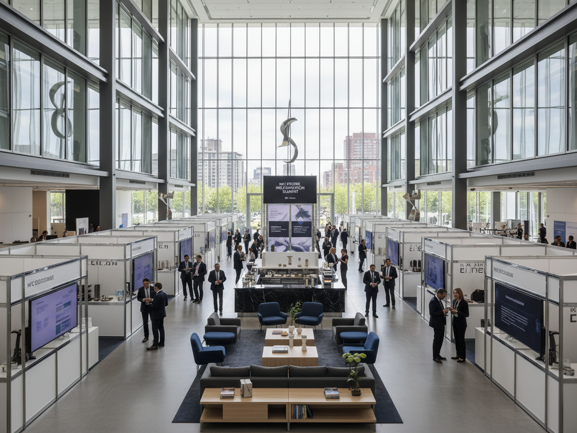 Modern trade shows at a prestigious New York university venue.