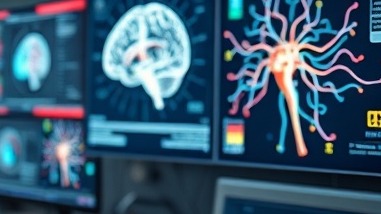 neuroscientist, contemplative, illustrating, photorealistic, high-tech lab with screens and neurons diagrams, highly detailed, brain models and holographic displays, 4k resolution, ambient lighting, shot with a 24mm lens