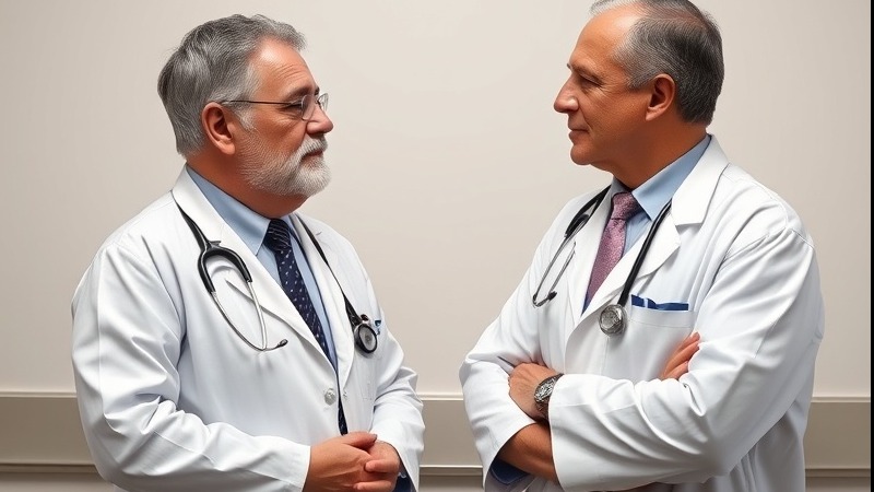 two doctors speaking seriously about professional boundaries