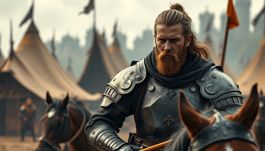 Knight's Tale themed confident medieval knight on horse.
