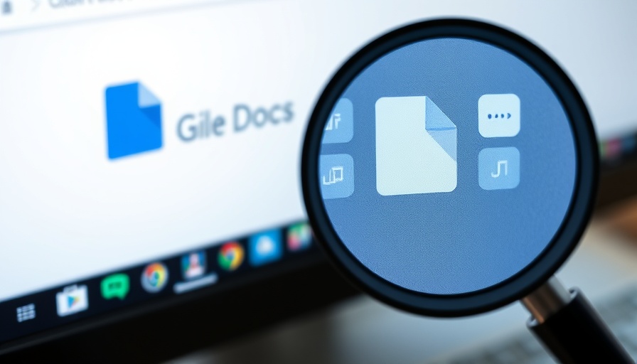 Magnifying glass focusing on Google Docs interface, icons visible.