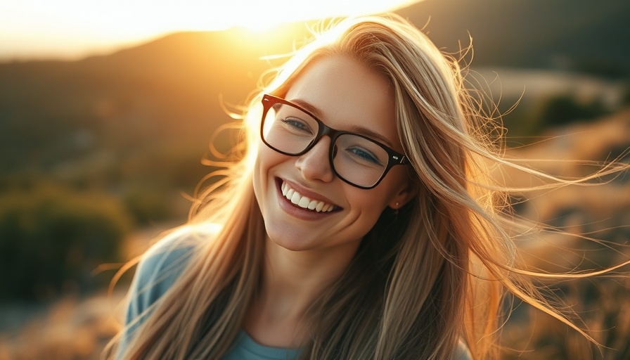 Contact center transformation with smiling woman outdoors.