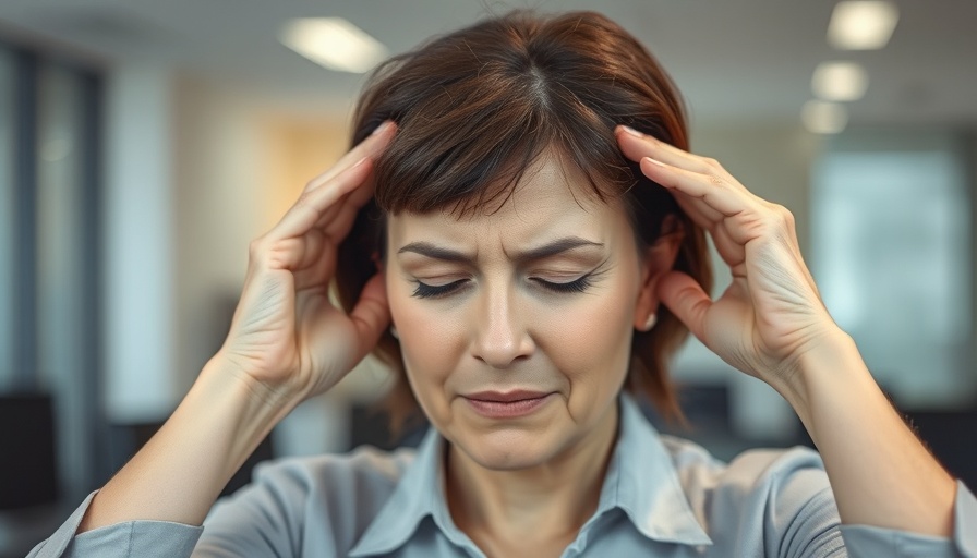 Middle-aged woman with headache, related to Chiari malformation, in office.