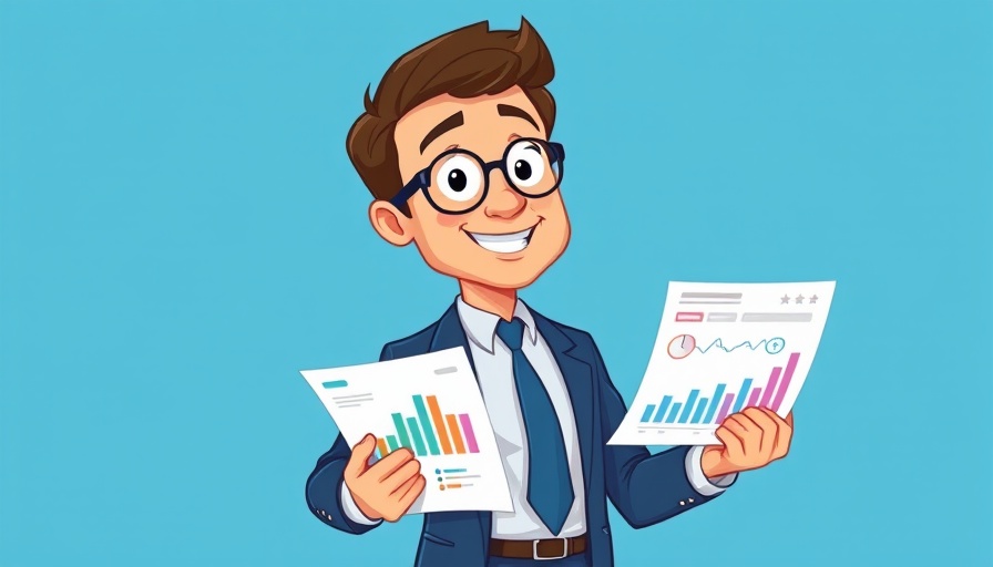 Cartoon businessman presenting data analytics marketing report
