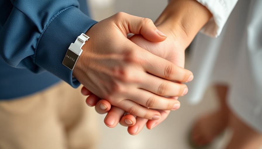 Hands holding with medical ID bracelet, hospital setting, empathy