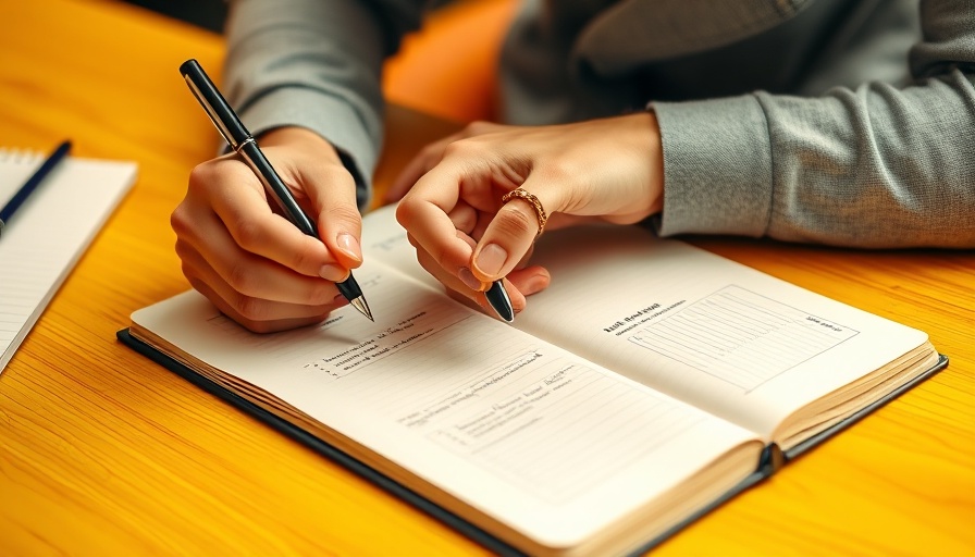 Person planning to overcome procrastination using a task list in a notebook.