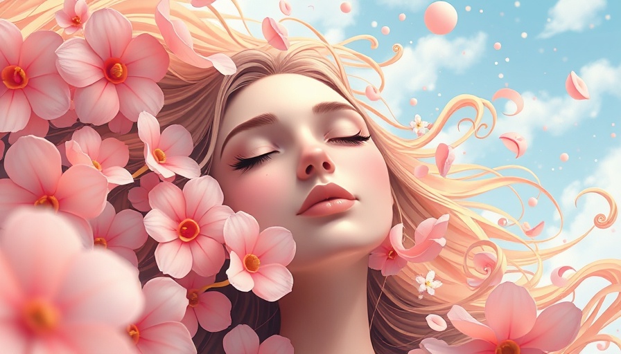 Illustration of serene woman with swirling flowers, depicting calmness amid chronic illness.