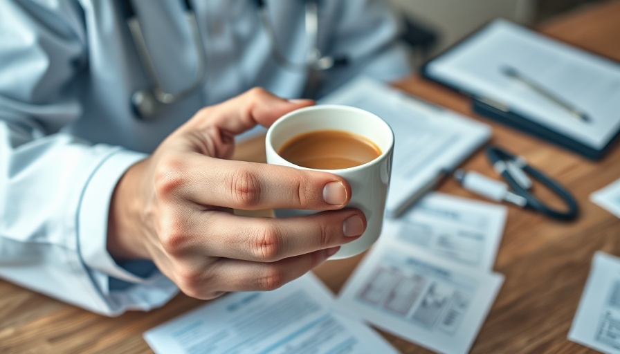 Doctor's hand holding coffee cup in medical setting, early adult mortality.