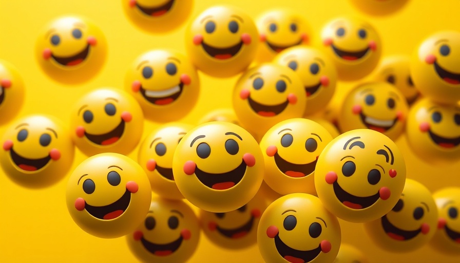 Smiling emojis floating on a vibrant yellow background.