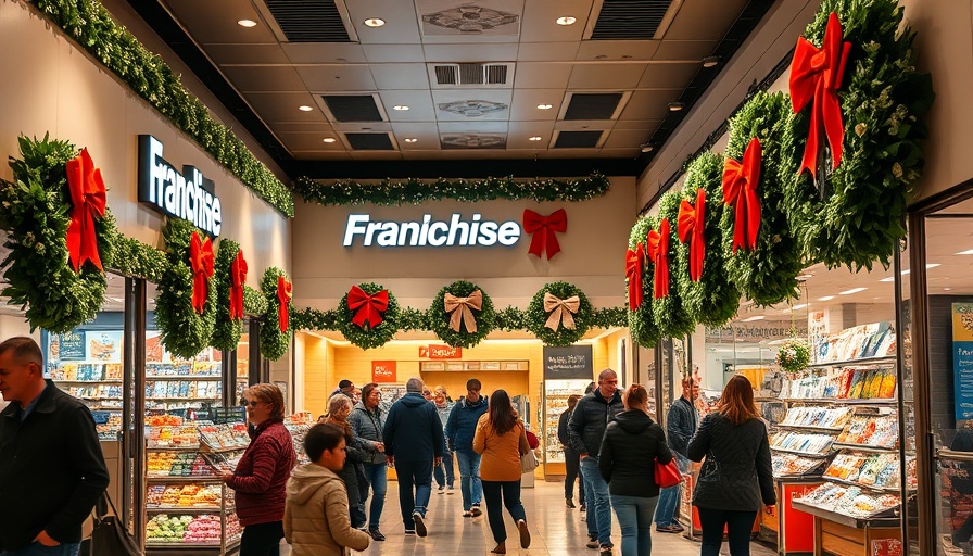 Franchise store managing seasonal promotions with festive decor.