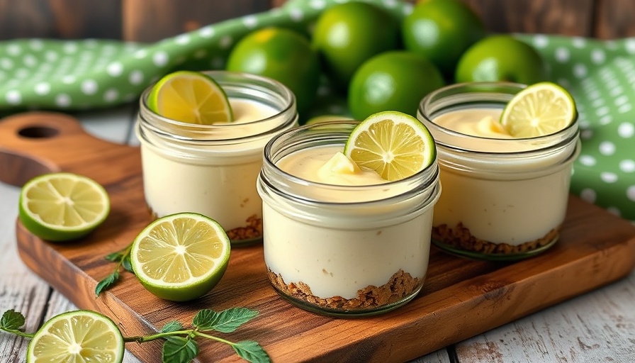 Easy no-bake key lime cheesecake in a jar with lime garnish.