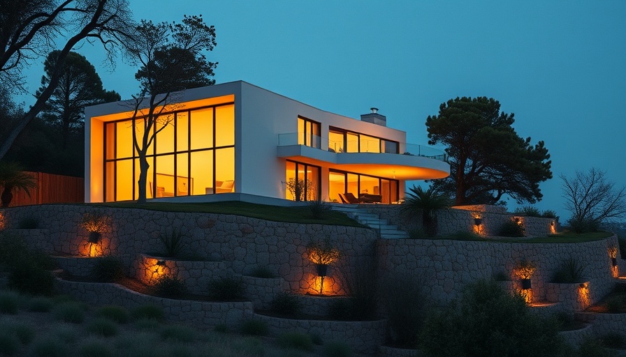 Modern villa with indoor outdoor design on a hillside.