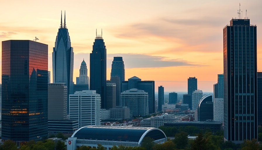 Charlotte skyline with skyscrapers, evening light for Franchise Expo Charlotte 2025.