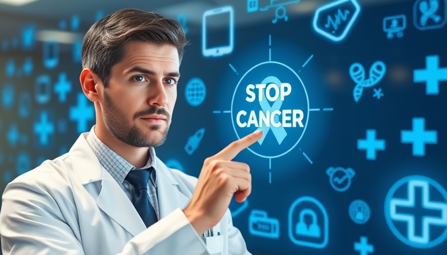 AI-powered mammography screening concept with healthcare icons.