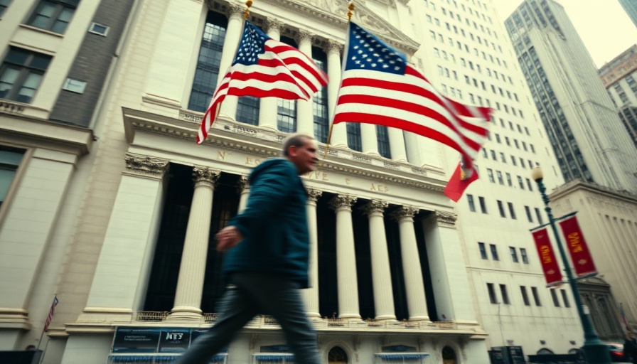 Blurred figure outside NYSE building showing dramatic shift in markets.