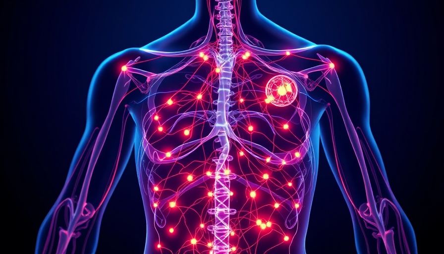 Illustration showing neural pathways and implant for stroke recovery therapy.