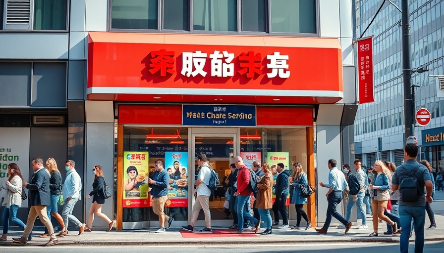 Modern franchise storefront with vibrant city backdrop, illustrating location accessibility for franchise profitability.