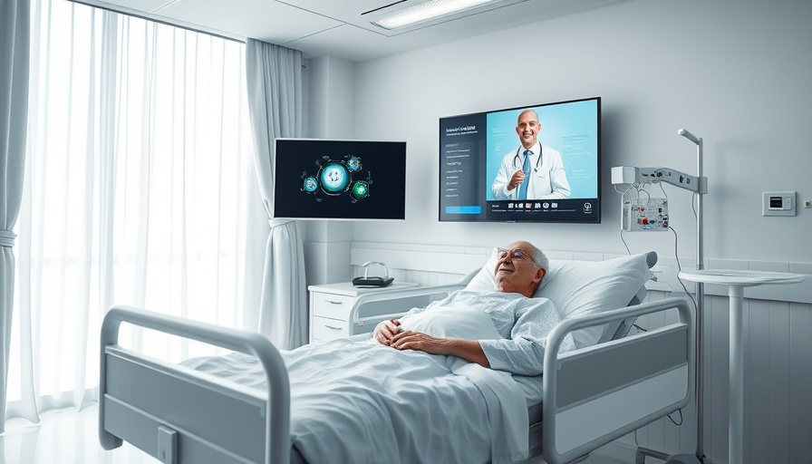 Elderly patient using AI-assisted virtual care delivery in hospital.