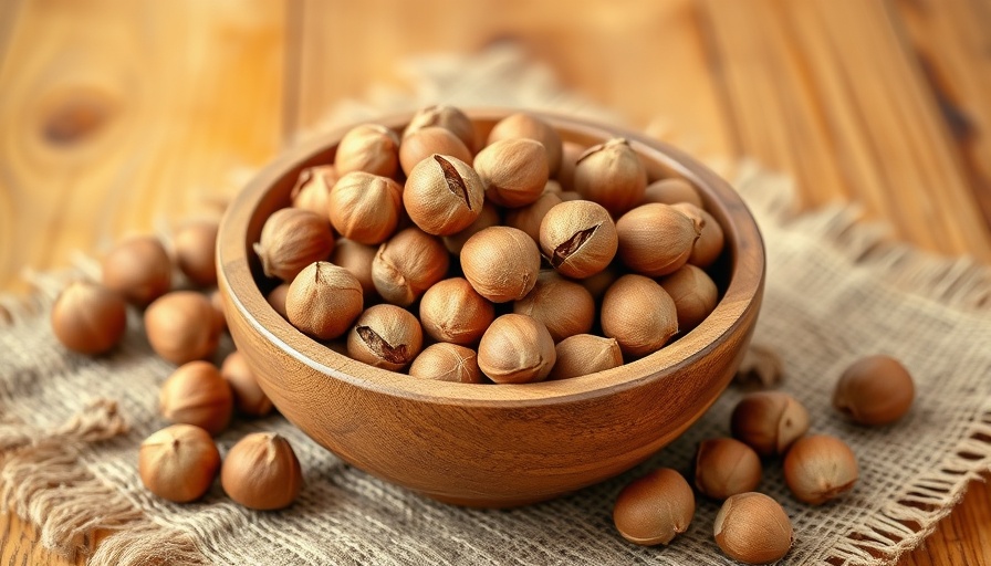 Rustic bowl of hazelnuts on burlap for oral immunotherapy.