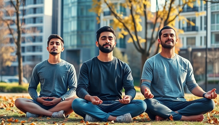 Mindful Franchise Growth meditation in park with three men.