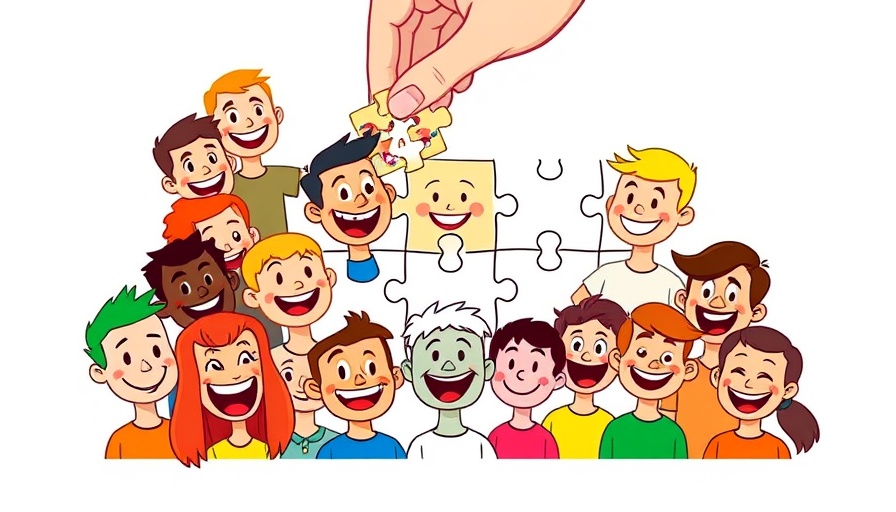 Colorful illustration of cartoon faces being assembled as puzzle pieces.